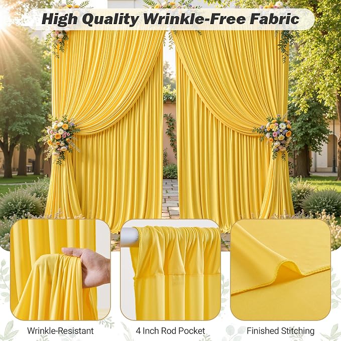 32ftx10ft Wrinkle Free Yellow Backdrop Curtain - 10 Feet Photography Backdrop Drapes, Silky Polyester Back Drop Cloth for Wedding Baby Shower Balloon Arch Background - Image 6