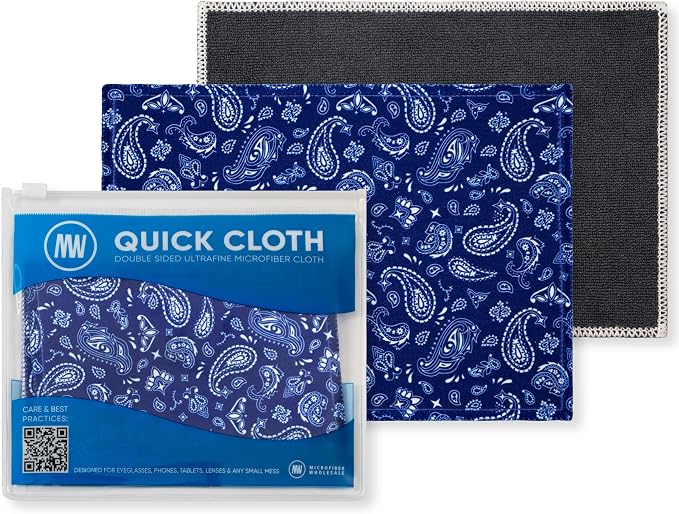 Microfiber Wholesale Quick Cloth Glasses Cleaning Cloths 5x7 Paisley Blue | 2-Pack with Case | Double-Sided Lens Cleaner for Eyeglasses, Camera, Screens | Reusable Microfiber Glass Polishing Cloth by MicrofiberWholesale
