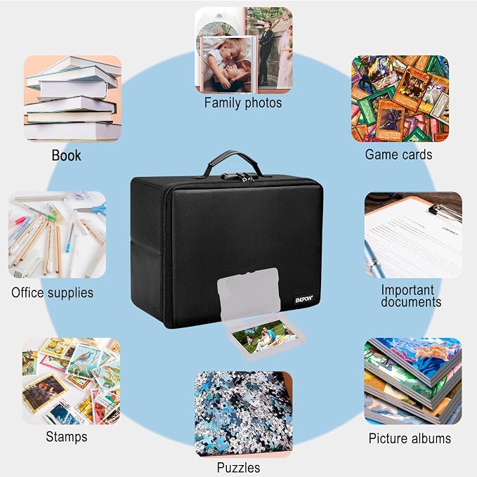 ENGPOW Photo Storage Box with 18 Inner 4" x 6" Photo Case(Clear), Fireproof Photo Organizer with Lock, Collapsible Portable Acid-Free Photo Keeper Craft Storage with Handles for Home, Office, travel - Image 7