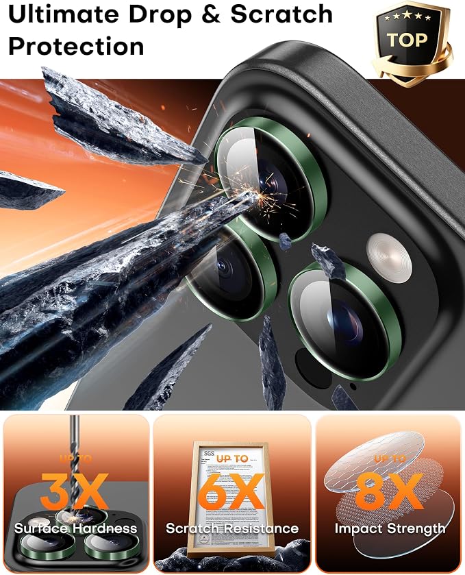 TOCOL for iPhone 16 Pro Max Camera Lens Protector/iPhone 16 Pro Camera Lens Protector Tempered Glass HD Individual Scratch Resistant Cover Accessories Case Friendly 2 Pack（Alpine Green） - Image 4