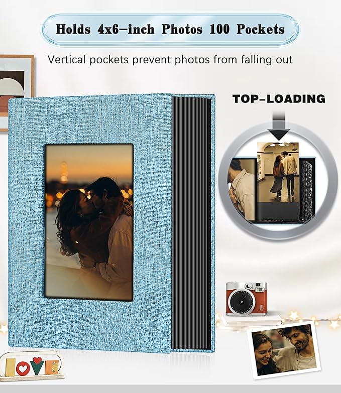 Ejblfe Photo Album 4x6,Linen Cover Slide-in Photo Album Book Can Holds 100 4x6 Photos with 50 Black Sheets for Family,Wedding,Baby and Holiday Pictures (Blue) - Image 3