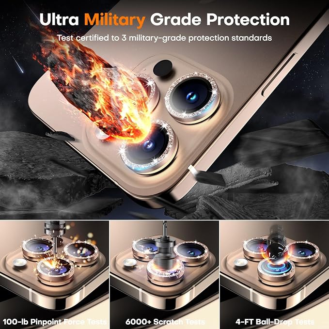 Camera Lens Protector for iPhone 16 Pro Max/16 Pro- Glitter Desert | 9H Tempered Glass, Metal Individual Camera Cover, Accessories, Anti-drop, Case Friendly, HD Clear, Anti-Scratch - Image 5