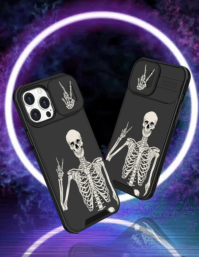 (2in1 for iPhone 11 Pro Max Case Skull Skeleton for Women Cute Gothic Phone Cover Horror Design with Slide Camera Cover Protective Funny Spooky Boys Black Cases for 11 ProMax 6.5'' - Image 2