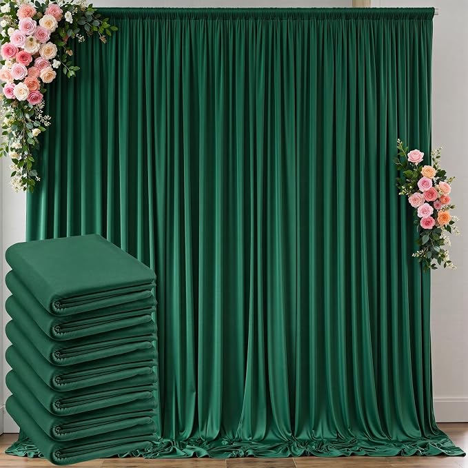 30 ft x 10 ft Wrinkle Free Hunter Green Backdrop Curtain for Parties, Polyester Dark Green Photo Backdrop Drapes 6 Panels 5x10ft for Baby Shower Wedding Birthday Party Photography Curtains by Outpain