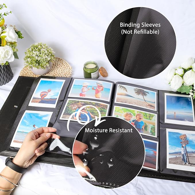 RECUTMS Photo Album 4x6 600 Pockets Large Leather Family Picture Book Beige | Black Pages, Hold 600 Horizontal and Vertical Photos, Travel, Christmas PhotoBook, DIY Front Window, Wedding Baby Memory Book - Image 5