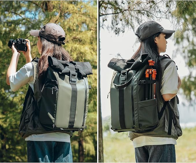 Camera Backpack for Photographer DSLR SLR Waterproof Camera Bag with Laptop Compartment Tripod Holder Roll Top Photographer Case for Hiking Traveling - Image 6