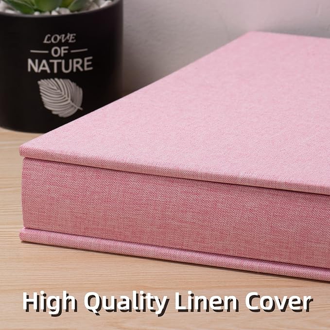 Large Photo Album Self Adhesive 4x6 5x7 3x5 8x10 Scrapbook Magnetic Album DIY Scrap Book Length 13 x Width 12.8 (Inches) 120 Black Sticky Pages Linen Cover DIY Photo Album(Pink) - Image 4