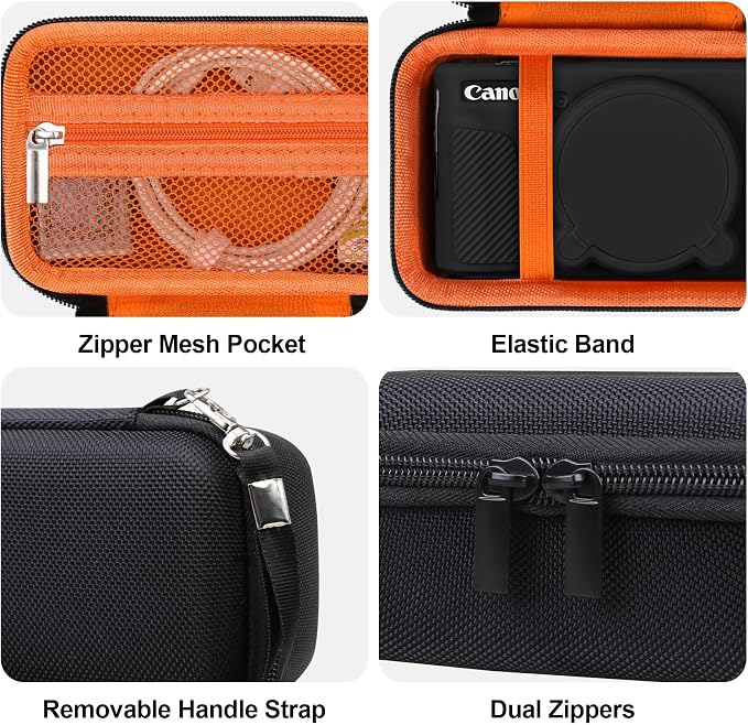 BOVKE Hard Case+Silicone Cover for Canon PowerShot SX740 HS Camera, Orange | SX740 SX730 Digital Camera Shockproof EVA Storage Bag & Soft Silicone Protective Case with Removable Lens Cover, Wrist Strap - Image 5