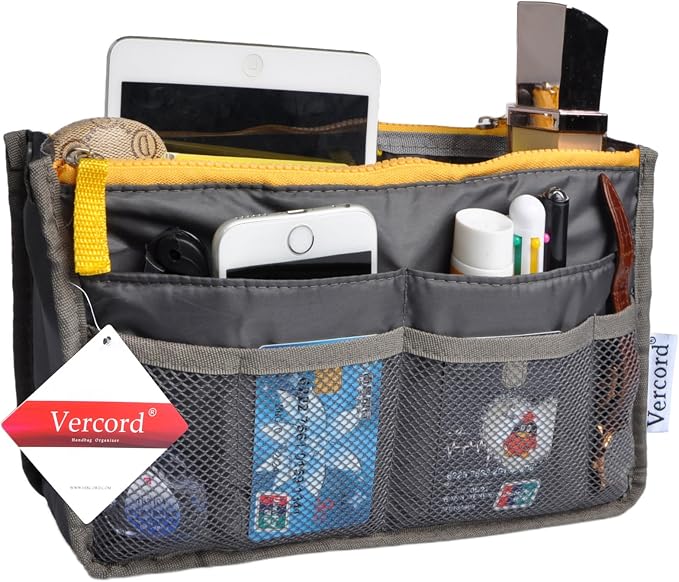 Vercord Purse Organizer Insert for Handbags Bag Organizers Inside Tote Pocketbook Women Nurse Nylon 13 Pockets Grey Small - Image 2