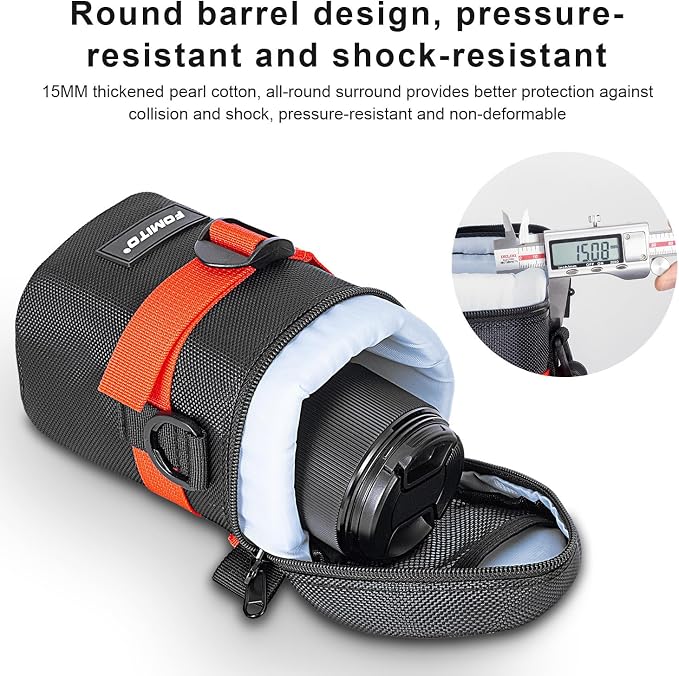 FOMITO Camera Lens Case Pouch Bag for Canon EF-S 17-55mm/17-85mm,EF 35mm f2, Nikon AF-S 18-200mm/18-105mm/18-300mm, Fujifilm XF 56mm f1.2 R & More Lens Below 3.94" x 6.1"(D x L) - Black M size - Image 3