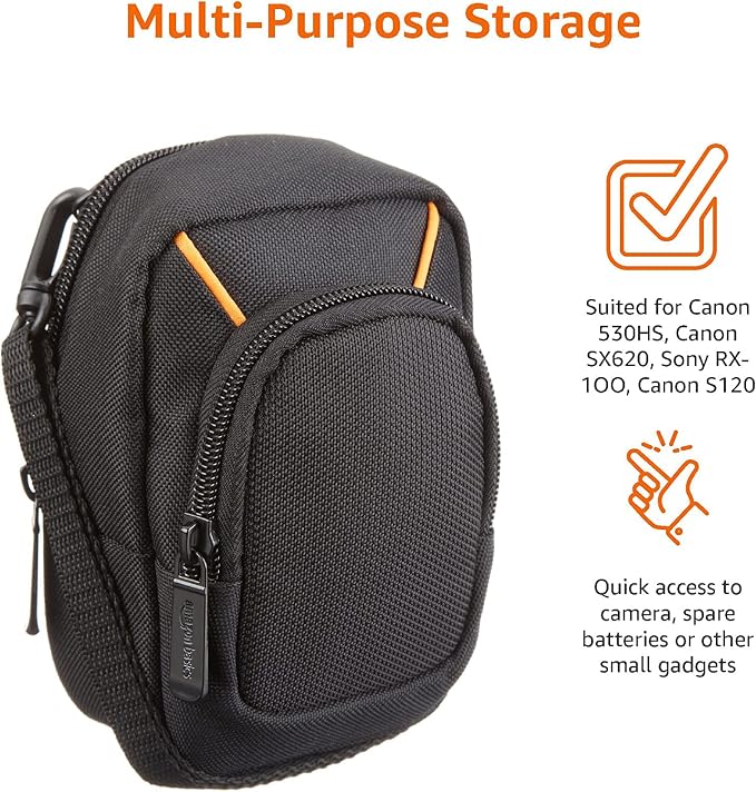 Amazon Basics Large Point and Shoot Padded Camera Case with Adjustable Shoulder Strap, Belt Loop, Interior Dimension 5.2 x 3.2 x 1 inches, Black - Image 5