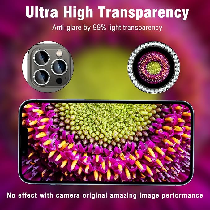 iPhone 13 Pro/13 Pro Max Camera Lens Protector Bling Diamond, Black | Individual Metal, 9H Hardness, Scratch Resistant, Shockproof, Drop Protection, Case Friendly, Stylish Accessories - Image 6
