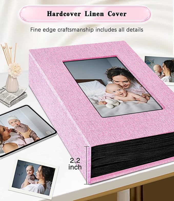 Ejblfe Photo Album 4x6,Linen Cover Slide-in Photo Album Book Can Holds 300 4x6 Photos with 50 Black Sheets for Family,Wedding,Baby and Holiday Pictures (Pink) - Image 5