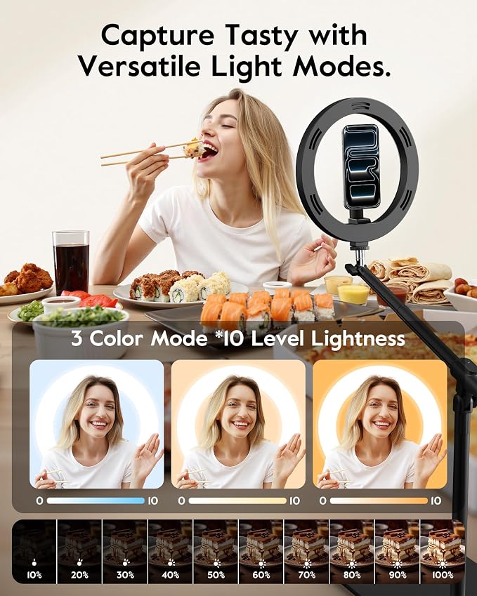 LUXSURE Ring Light with Magnetic Phone Holder, Overhead Phone Mount with 10" Selfie Light Phone Tripod with Ring Light and Remote, Phone Stand with Light for Video Recording - Image 6