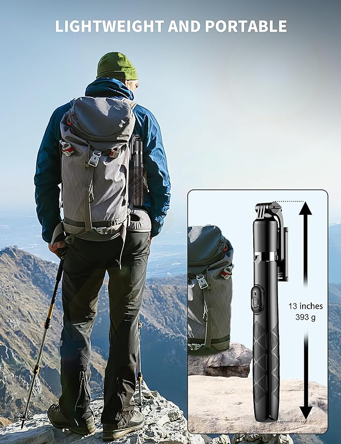 71" Phone Tripod & Selfie Stick, All in One Extendable Cell Phone Tripod with Wireless Remote, Tripods Stand for iPhone & Travel Selfie Stick 360° Rotation Compatible with iPhone Android, Camera - Image 5