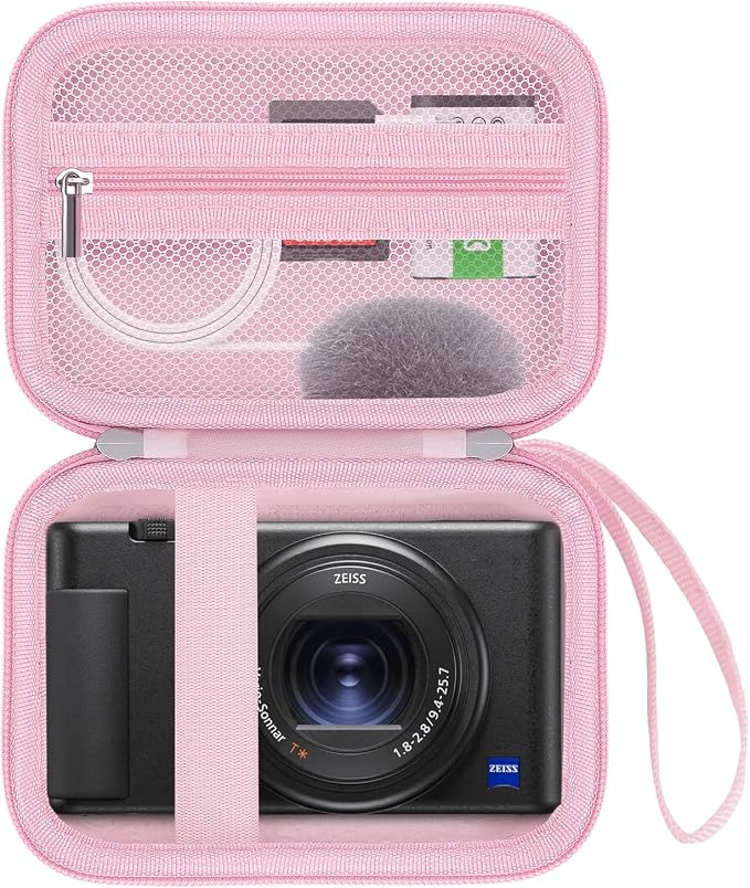 Hard Camera Case for Sony ZV-1/ ZV-1F/ ZV-1 II Digital Vlog Camera, Pink | Protective Carrying Bag, Shockproof EVA Shell, Accessory Storage Zip Pocket, Compact Portable, Travel & Photography Use by HESPLUS