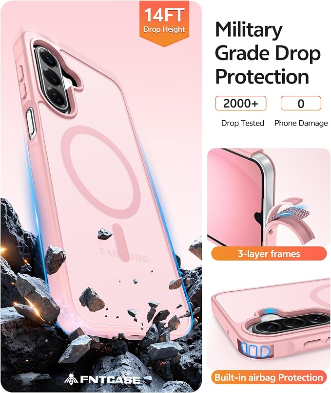 FNTCASE for Galaxy A17/A16 5G Phone Case, Fit for Magsafe, Screen Protector | Translucent Matte, 14FT Military Grade Drop Protection, Slim Shockproof Protective, for Samsung A 17 A 16 Cover, Light Pink - Image 5