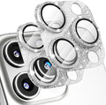 [2 Pack] Bling Camera Lens Screen Protector for iPhone 15 Pro/15 Pro Max with 9H Tempered Glass Aviation Aluminum Plate Cover Metal Ring,Night Circle,No Bubble,HD Clarity,Easy Installation-Glitter Silver by Uniwit
