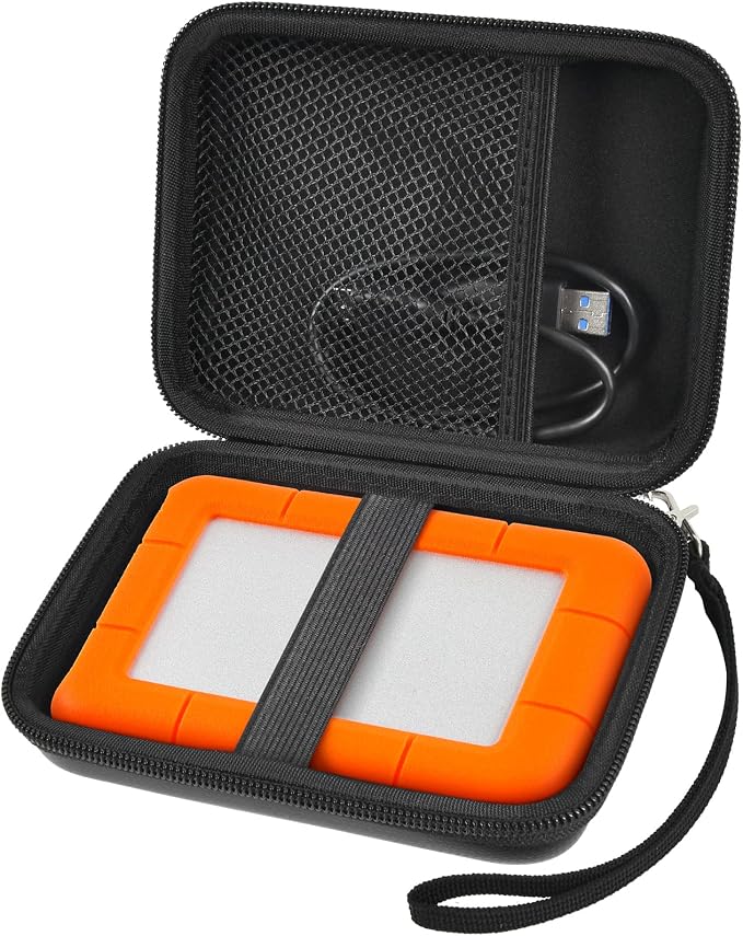 ALKOO Case for LaCie Rugged Mini 1TB/2TB/4TB/5TB External Hard Drive | Portable HDD Holder, Cable Pocket, SD Card Storage, for Photographers, Creators, Students, Office, Travel, Case Only, Black by ALKOO
