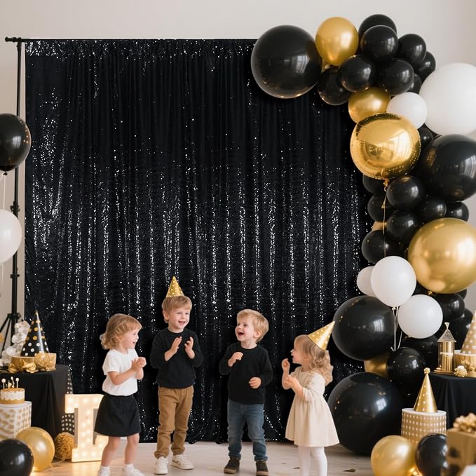 SquarePie 4x8ft Black Sequin Backdrop, High Density Non-Transparent Glitter Curtain for Photography, Birthday, Wedding Party Decorations, Thick Solid Background with 4" Rod Pocket, 1 Panel - Image 4