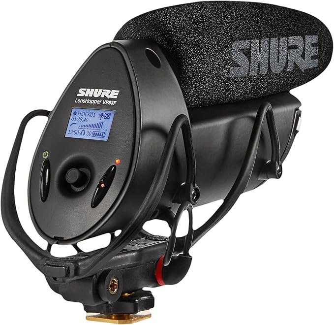 Shure VP83F LensHopper Camera-Mounted Condenser Shotgun Microphone with Integrated Digital Flash Recording - Windscreen, Superior RF Immunity, Backlit LCD, 5-Position Joystick, Rycote Lyre Shock Mount by Shure