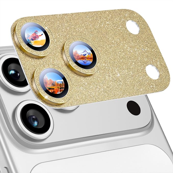 Uyiton for iPhone 17 Pro Max Camera Lens Protector, Metal Frame Glass Cover | Not Easy to Break, Strong Adsorption, Case-Friendly, Metal 9H Sapphire Glass Rear Camera Screen Cover, Glitter Gold by Uyiton