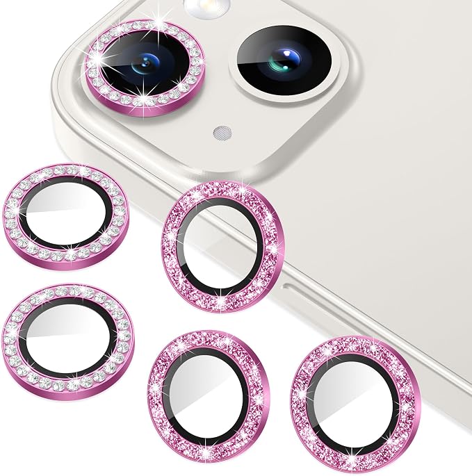 AGVEE 3+3 6 Pack for iPhone 14/14 Plus Camera Lens Protector Cover | Individual Bling Diamond & Bling Glitter Sparkle Cute Gem Metal Ring, 9H Tempered HD Glass by AGVEE