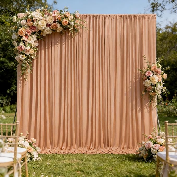 10ft x 10ft Khaki Backdrop Curtains for Parties, Polyester Fabric Backdrop Drapes with Rod Pockets for Weddings, Birthday, Halloween, Photography, Christmas Party Background Curtain, 2 Panels - Image 5