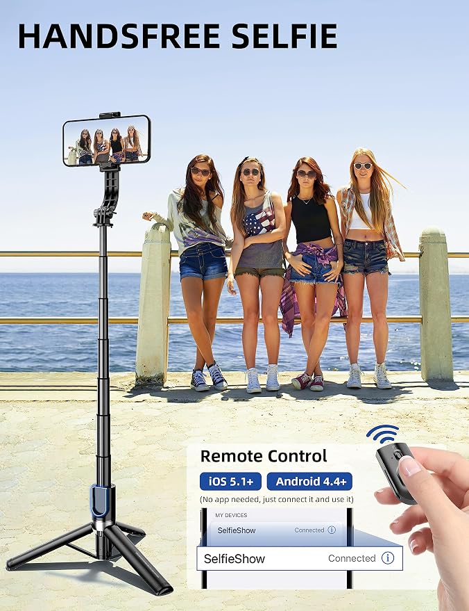 41'' Selfie Stick Tripod, Extendable Portable 4 in 1 Aluminum Phone Tripod with Wireless Remote 360° Rotation Travel Smartphone Tripods Stand Compatible with iPhone 17/16/15/14/Android (Black) - Image 6
