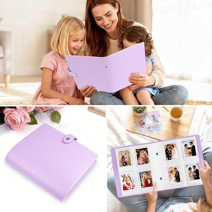 Veicevol 320-Pockets Album for Instax Mini & Polaroid 2x3 in Photos, Purple | Designed for Fujifilm Instax Mini and Polaroid 2x3 Photos, PU Leather Cover with Snap Closure Holds Up to 320 Photos Securely - Image 8
