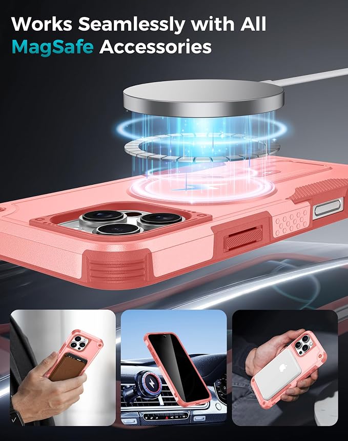 Goton 3 in 1 for iPhone 16 Pro Max Case with Privacy Screen Protector Pink | Glass Camera Lens Protector,Compatible for MagSafe,Invisible Kickstand, Shockproof Phone Cover for iPhone 16 Promax - Image 6