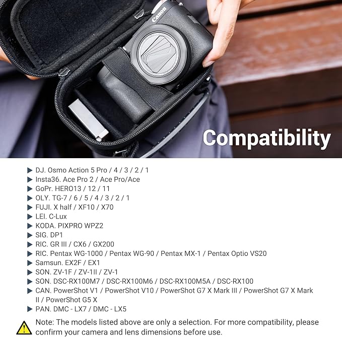 JJC Carrying Case Pouch for Canon PowerShot V1 G7X III II, Sony ZV-1F ZV-1 | for Sony ZV1 II RX100 VII, Olympus TG-7 TG-6 TG-5, GoPro Hero DJI Osmo Action Cameras, Travel Protective Bag with Neck Strap - Image 8