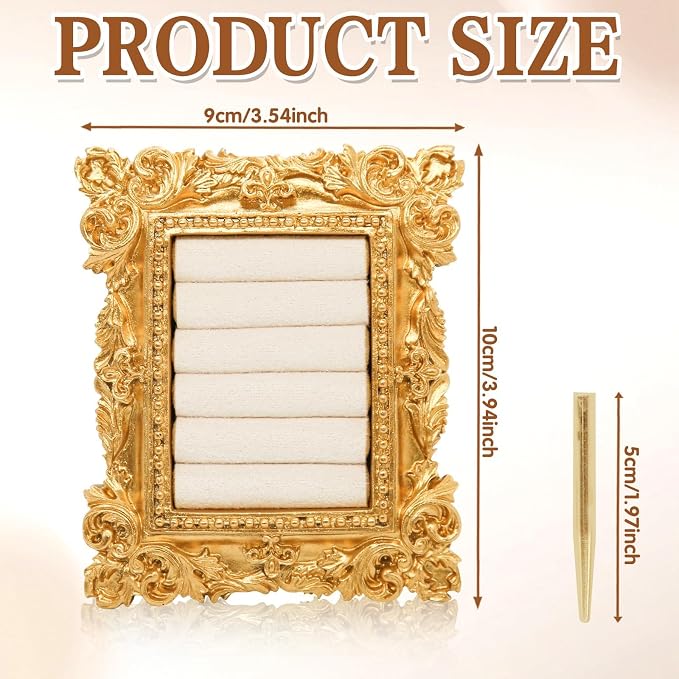 Vintage Gold Ring Frame Holder for Women, 3.94x3.54 In Picture Frame Engagement Ring Organizer Holder with Velvet Cushion, Jewelry Display Stand for Wedding Ceremony, Jewelry Display - Image 2