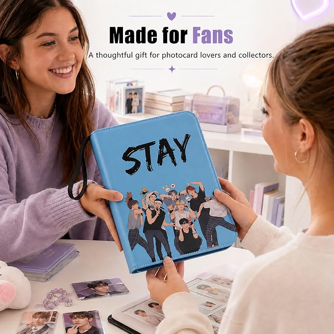Cute Trading Photocard Binder, STAY Photo Album Cartoon Card Holder Book Storage 400 Cards with Sleeves for Lomo Cards Gift - Boys & Girls, idol Photo Protect (Blue, 4 Pockets) - Image 8