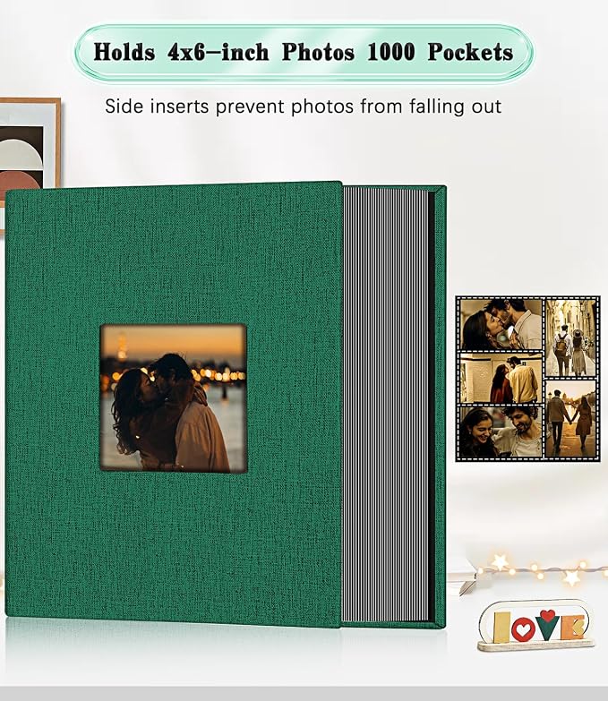 Ejblfe Photo Album 4x6,Linen Cover Slide-in Photo Album Book Can Holds 1000 4x6 Photos with 100 Black Sheets for Family,Wedding,Baby and Holiday Pictures (Dark Green) - Image 3