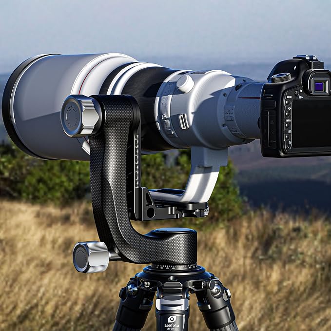 Leofoto Camera Gimbal Head, Carbon Fiber Adjustable Gimbal Head with 360° Rotation Shooting, Arca-Swiss Clamp and 3/8"-16 Mounting Hole for Camcorder/Telephoto, Max Load to 25kg/55.12lb (PG-3-Black) - Image 4