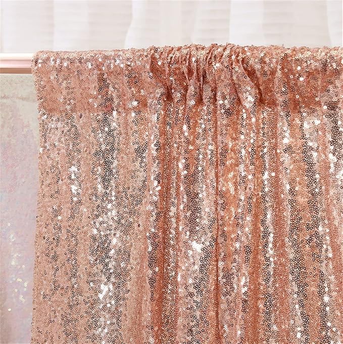 Poise3EHome Rose Gold Sequin Backdrop,8FT x 10FT Sequin Photography Backdrop Curtain for Party Decoration - Image 4