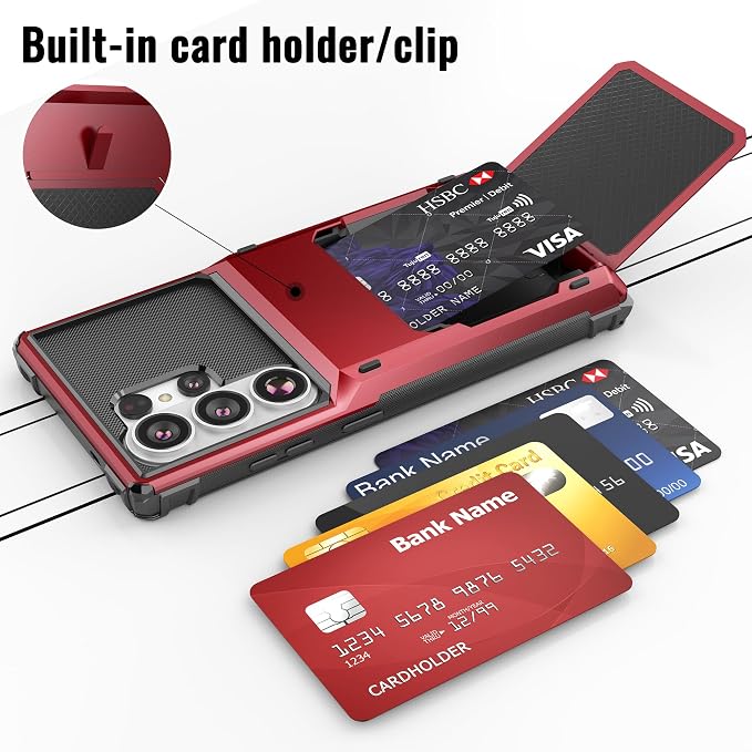 Foluu Wallet Case for Samsung Galaxy S26 Ultra with Card Holder, 5 Credit Hidden Card Slot Flip Cover Dual Layer Protective Hard PC Back & Soft TPU Bumper Case for Galaxy S26 Ultra 2026 (Red) - Image 6