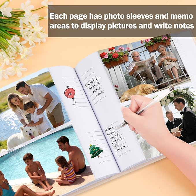 4x6 Photo Album Holds 240 Photos Writing Space, Linen Cover, Beige | Clear Acid-Free Sleeves, Memo Writing Areas, Front Display Window, Baby, Wedding, Travel & Family Picture Keepsakes - Image 4