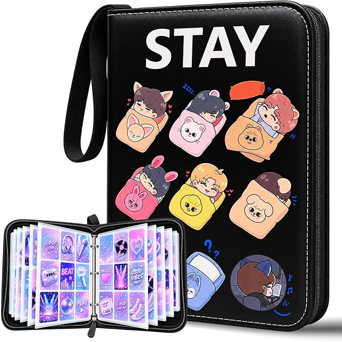 K-pop Photocard Binder, 900-Pocket STAY Cute Trading Card Album with 50 Double-Sided 9-Pocket PP Pages, Zipper PU Leather Card Holder with Wrist Strap for Photo Cards, Lomo Cards & Collectibles by Kefeikj