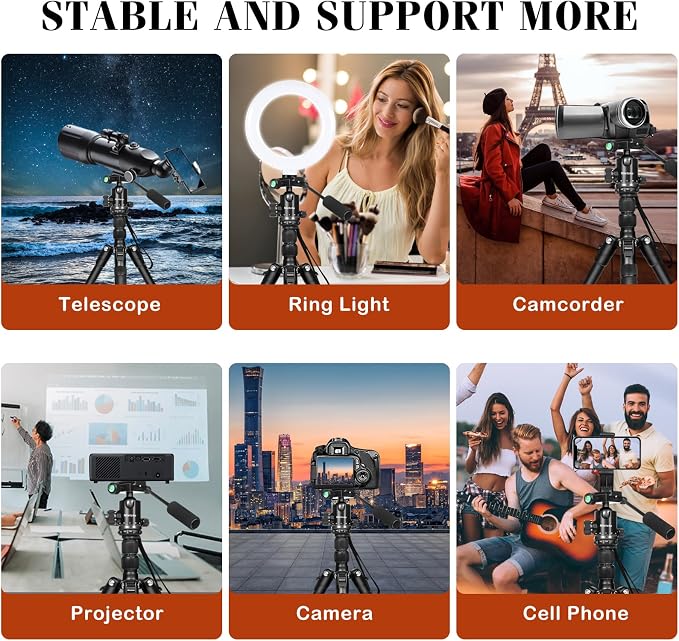 2 in 1 Camera Tripod & Hunting Stand Foldable, 68" Ball Head Tripod for Camera and Phone, Heavy Duty Tripod for DSLR Camera Lasers Binoculars Telescope Spotting Scope, Min Size 16.5" with Bag - Image 9