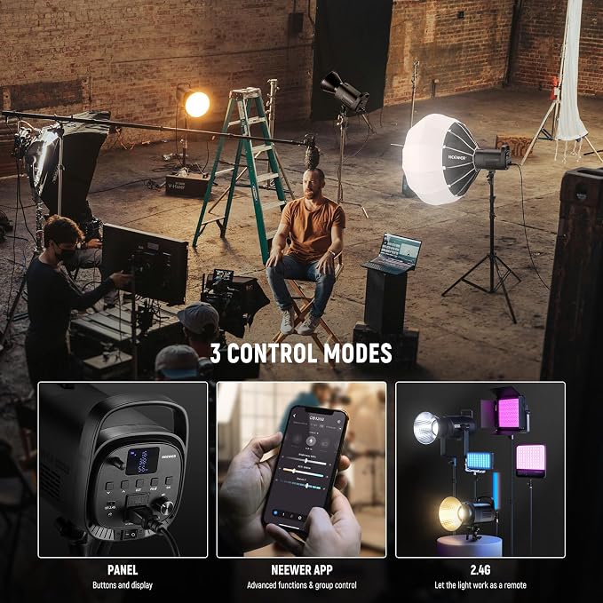 NEEWER CB120B 120W LED Video Light with 2.4G&APP Control COB Bi Color 2700K-6500K 78000lux at 1m/CCT Mode/CRI97/12 Scenes/Bowens Mount Continuous Output Lighting for Studio Photography/Video Recording - Image 7