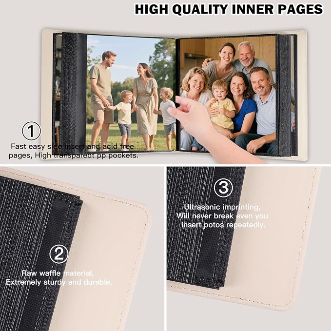 Aevdor 8x10 Photo Album, 168 Photos, Leather Cover, Beige | Large Capacity, Side-Loading Clear Pockets, Vertical 8x10 Layout, Black Inner Pages, Wedding, Travel, Baby & Family Memories - Image 6
