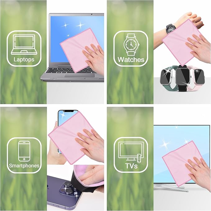 Eco-Fused Microfiber Cleaning Cloths Double-Sided - 5 Pack - 6.6 x 6.2 inch - Microfiber and Suede Cloth for Smartphones, LCD TV, Tablets, Laptop Screens, Camera Lenses (Pink) - Image 5