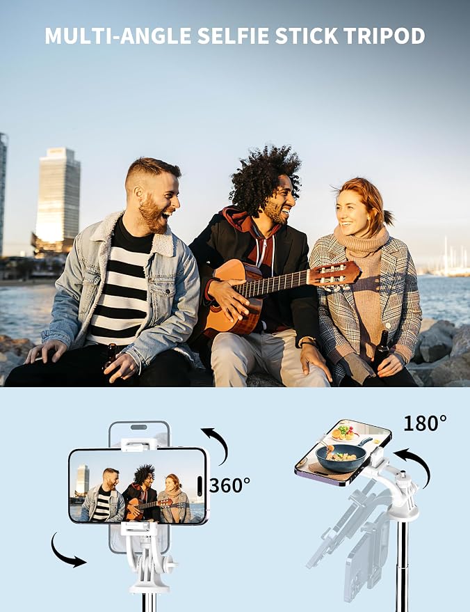71" Cell Phone Selfie Stick Tripod, Smartphone Tripod Stand with Remote, Extendable Travel Phone Selfie Stick Compatible with iPhone 17/16/15/14/13 Pro Max Gopro Android DJI (White) - Image 5