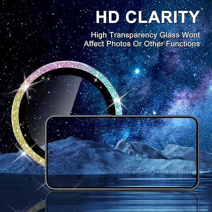 for Samsung Galaxy A35 5G Camera Lens Protector, Individual Metal Ring Tempered Glass Lens Cover, [Strong Adsorption] Scratch Resistant Ultra-Thin HD Clear Lens Cover, 1 Set-Colorful Sparkly - Image 4