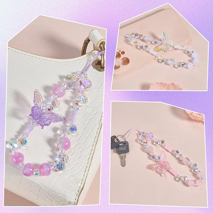 BEEFLYING Beaded Butterfly Phone Charm Wrist Strap for Case, Clear | Sparkling Y2K Cute Cellphone Chain, for Keychain Bag Camera Car Key Pendant - Image 7