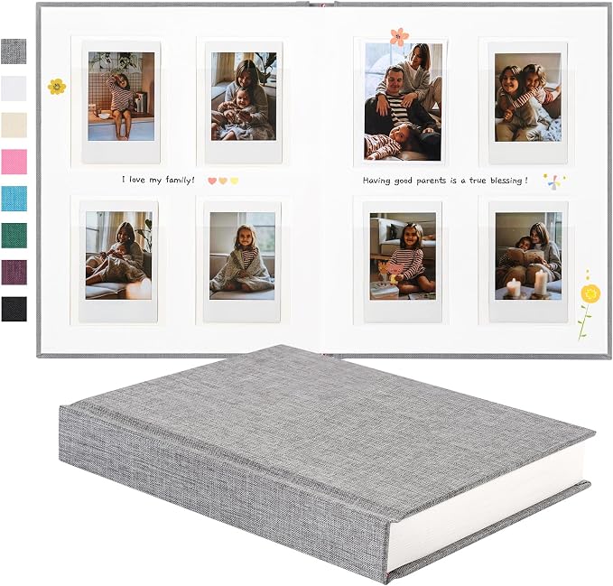 Instax Mini Photo Album with Writing Space, Linen Cover, Grey | Compatible with 2x3 inch & Polaroid Pictures, 112 Recessed Clear Pockets, Wedding Guest Book and Family Memories by Unknown