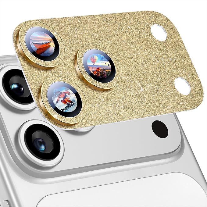 Uyiton for iPhone 17 Pro Camera Lens Protector - Metal Camera Protector | Not Easy to Break, Strong Adsorption, Case-Friendly, Metal 9H Sapphire Glass Rear Camera Screen Cover, Glitter Gold by Uyiton