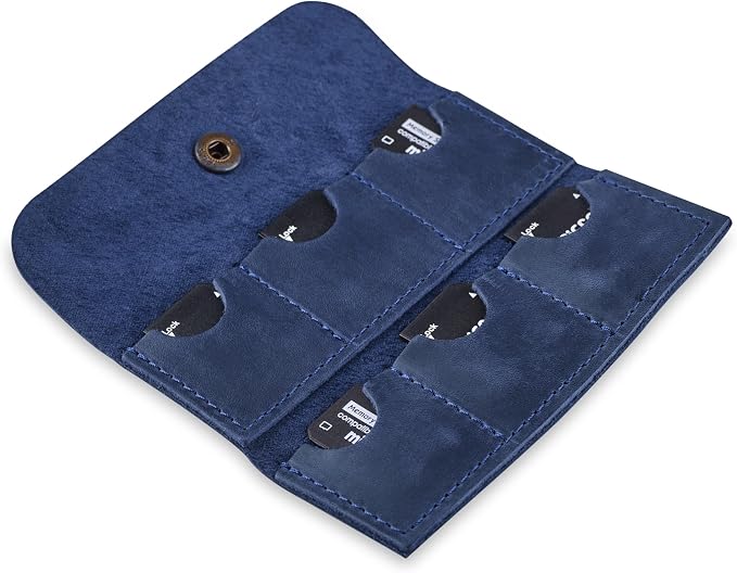 Leather SD Card Holder, SD Card Case, Micro SD Card Holder Organizer, SD Card Storage Case, Memory Card Case Cover, Travel Memory Card Case (Blue) - Image 2